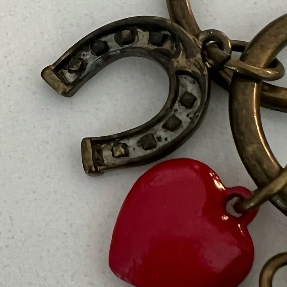 NWOT NINE WEST Brass tone keychain with 6 good luck charms​ pearl heart clover